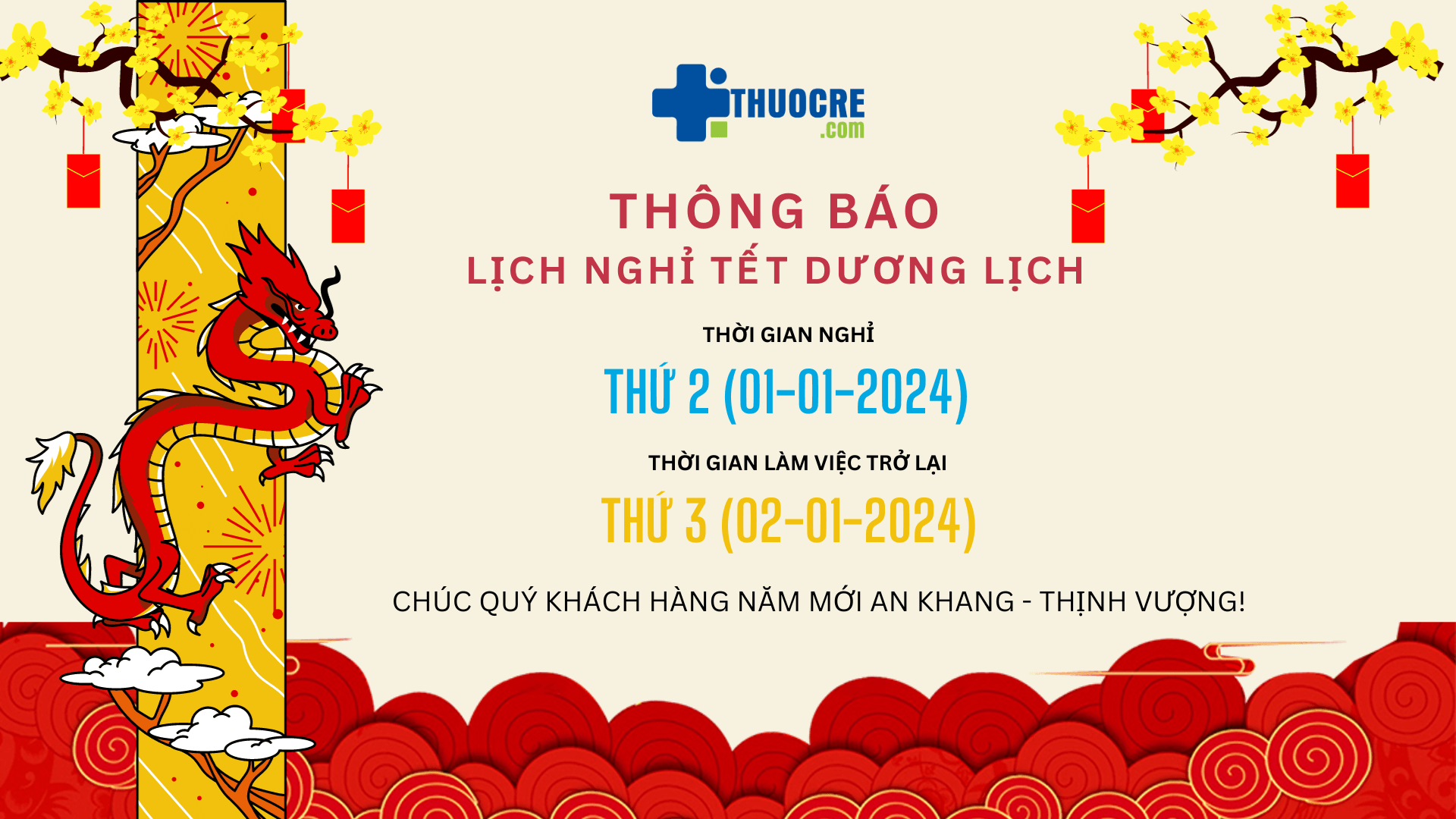 Thông Báo Lịch Nghỉ Tết Dương Lịch 2024