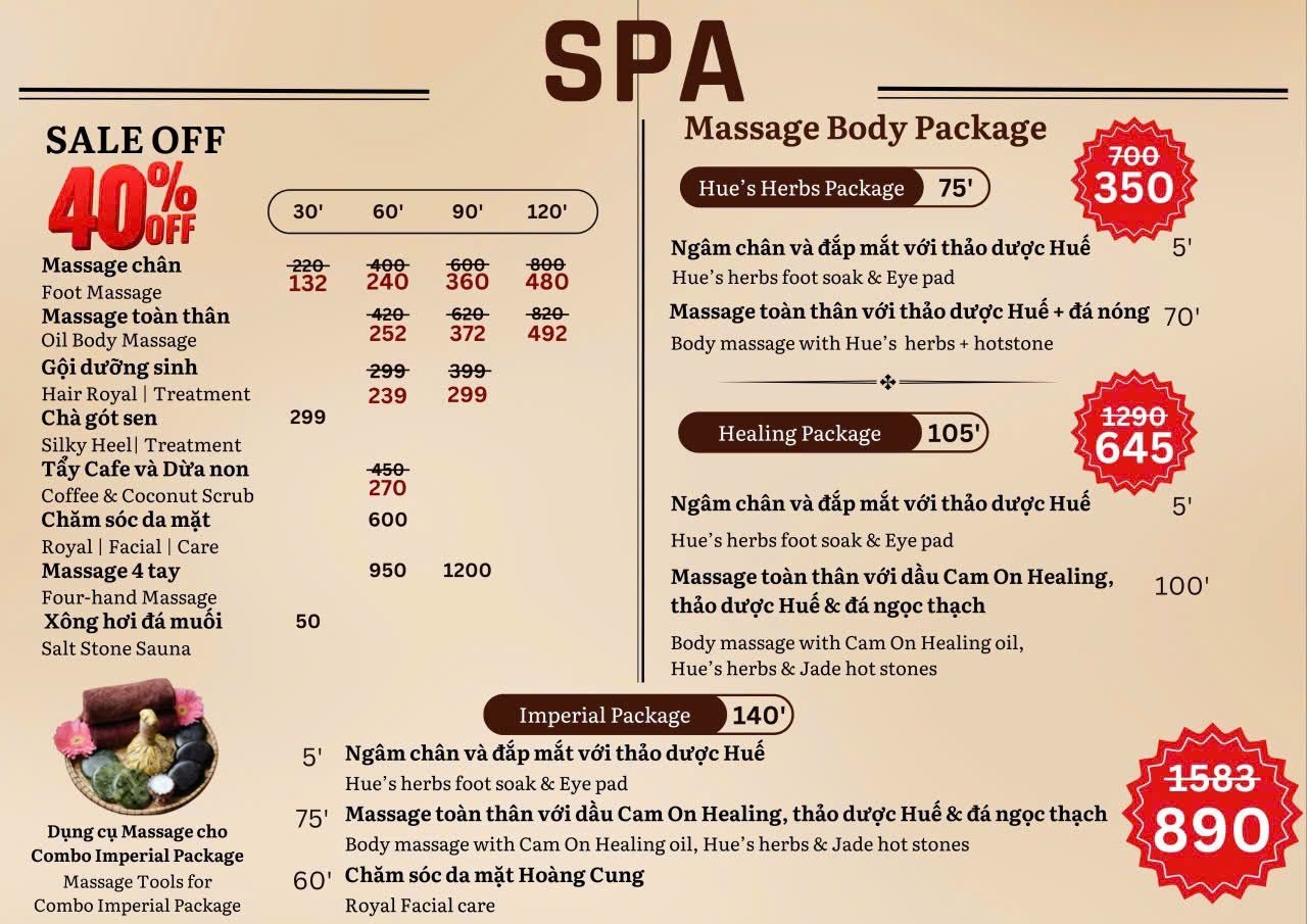 Menu Giá Spa Gần Đây Ở Huế - 6 Lý Do Lựa Chọn Hàng Đầu Cho Bạn