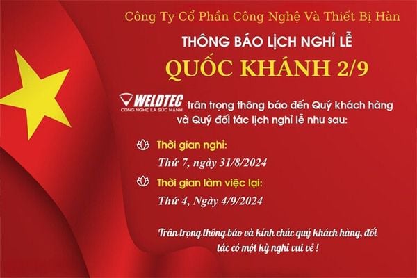 WELDTEC xin thông báo lịch nghỉ lễ Quốc Khánh mùng 2 tháng 9