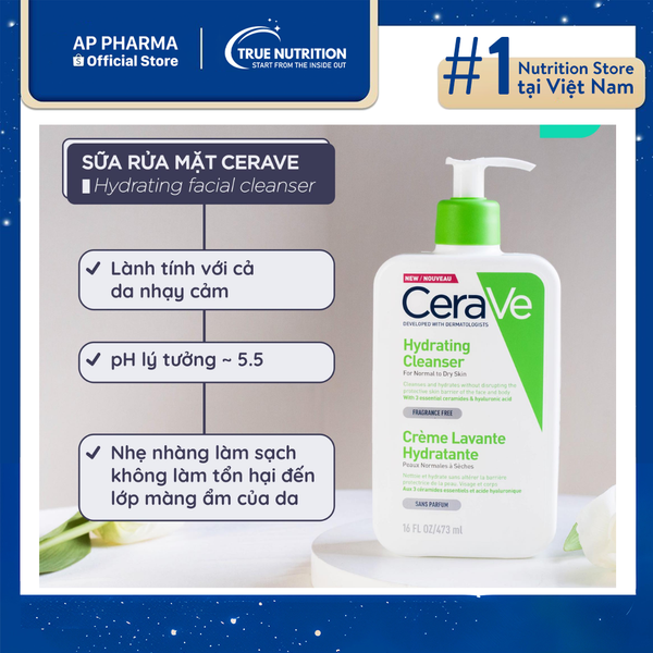 Sữa rửa mặt CeraVe cho da khô – Làm sạch dịu nhẹ, dưỡng ẩm tốt