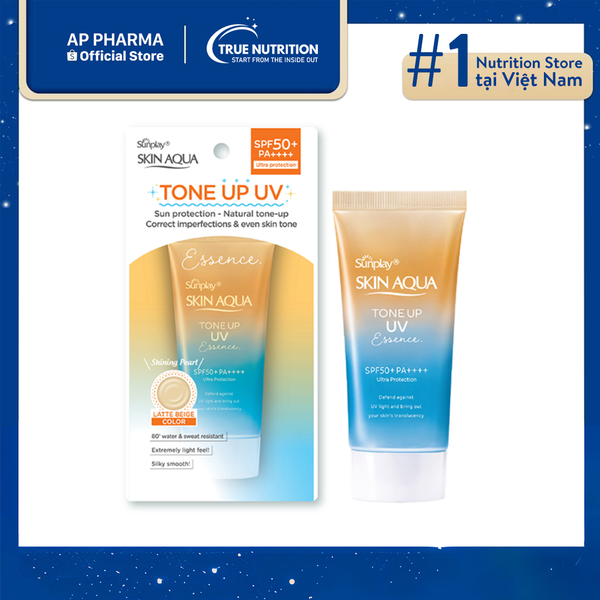 Kem chống nắng Sunplay Skin Aqua Nhật Tone Up UV Essence Latte Beige có tác dụng gì? Review