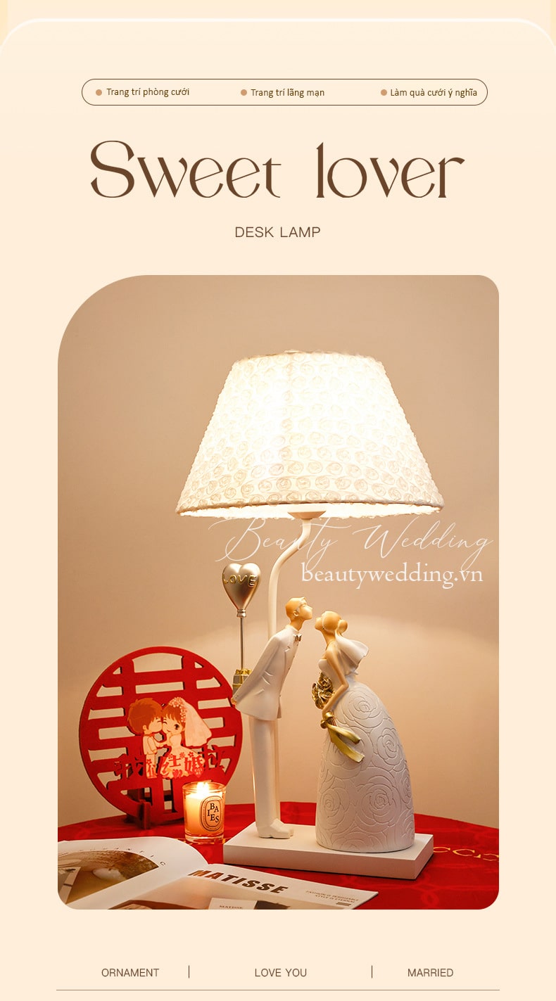 đèn bàn trang trí phòng tân hôn quà cưới, đèn ngủ