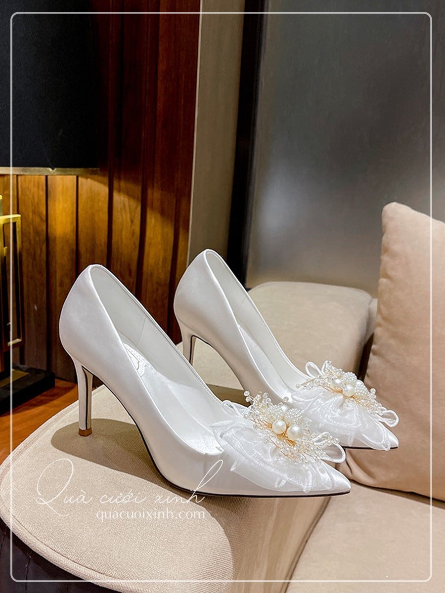 giày cưới đẹp giày cao gót nơ cho cô dâu - Quà cưới xinh