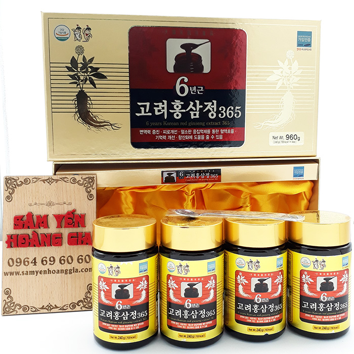 Cao hồng sâm 365 Hàn Quốc 6 năm tuổi 240g hộp 4 lọ 8809131336581