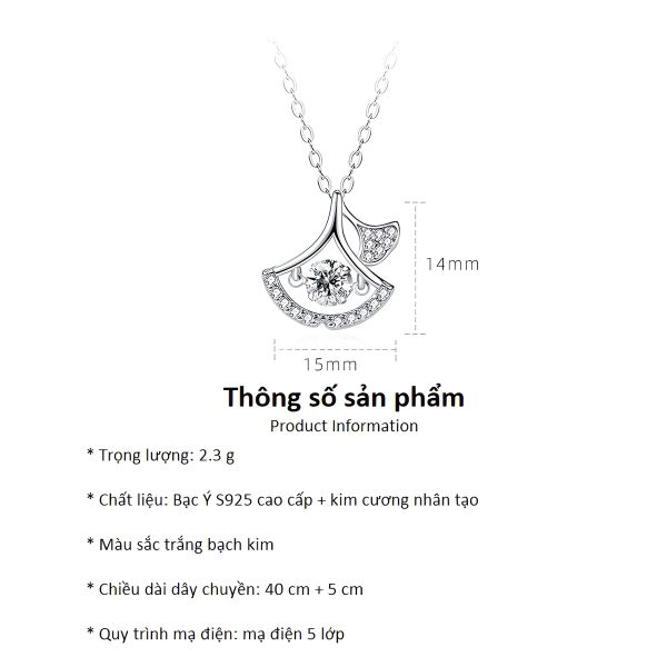 Dây chuyền bạc 925 thiết kế hình lá độc đáo, mặt đá quý lấp lánh, tôn vinh nét đẹp mềm mại và sang trọng của phái đẹp