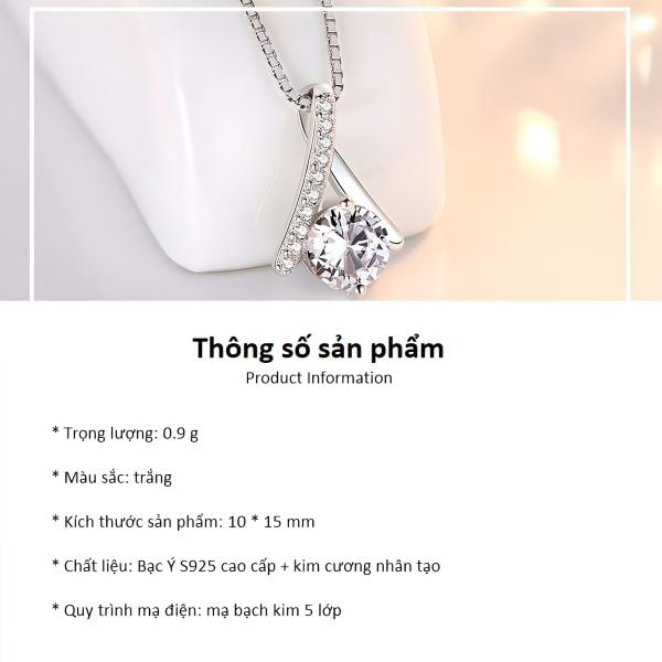 Mặt Dây chuyền bạc thiết kế đơn giản, đá lớn lấp lánh giúp tôn lên vẻ đẹp nữ tính và thanh lịch cho người đeo