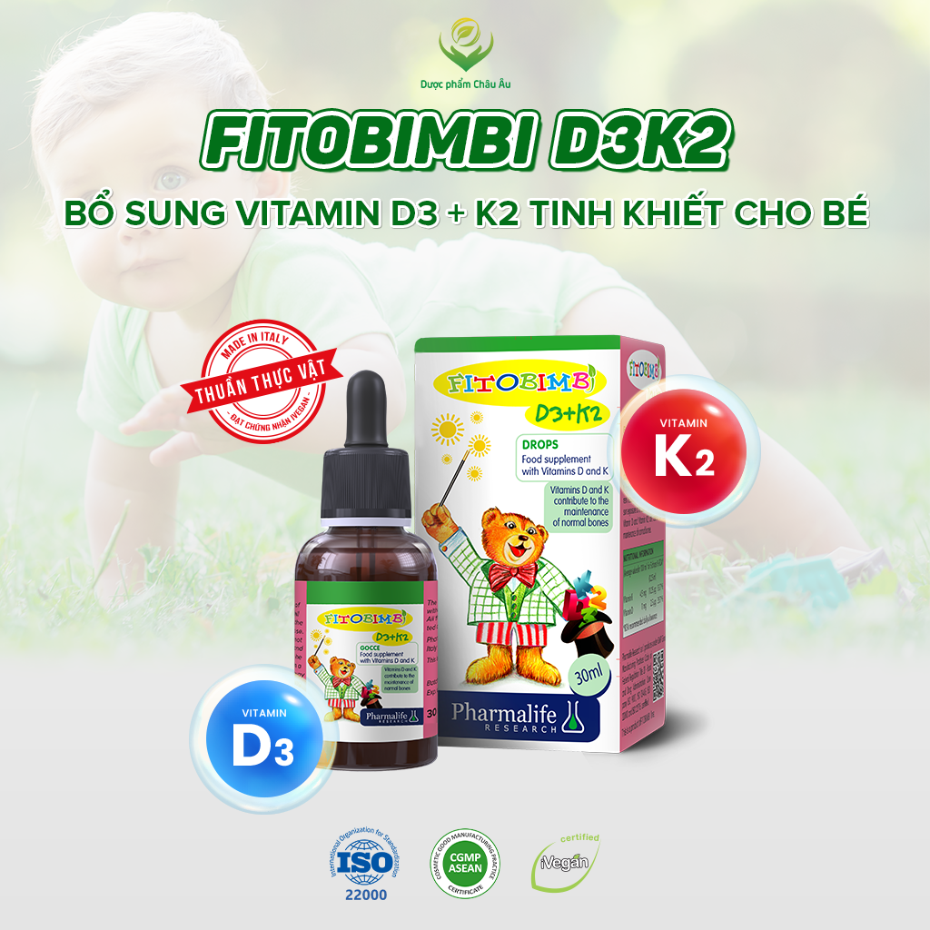 Fitobibi D3K2 giúp bổ sung Vitamin D3 và K2 cho bé