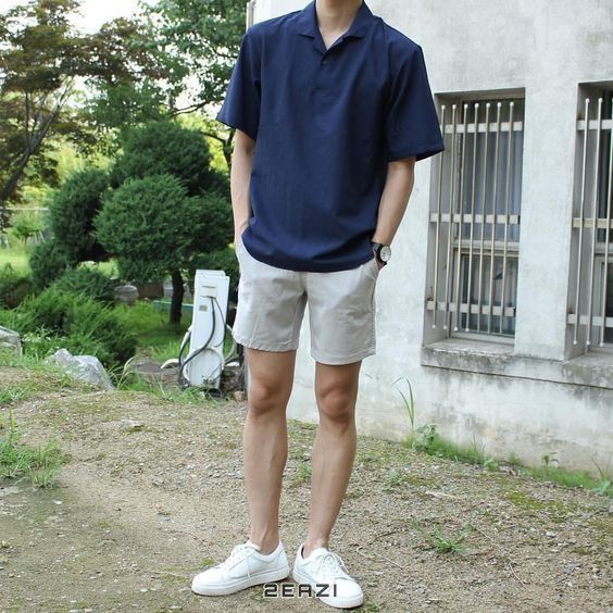 Hóa trai Hàn cùng áo polo nam chính hãng và quần short kaki
