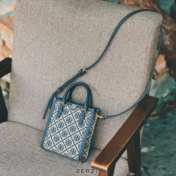 Túi Xách Tory Burch Mini T Monogram Tote 87146 Màu Xanh Navy