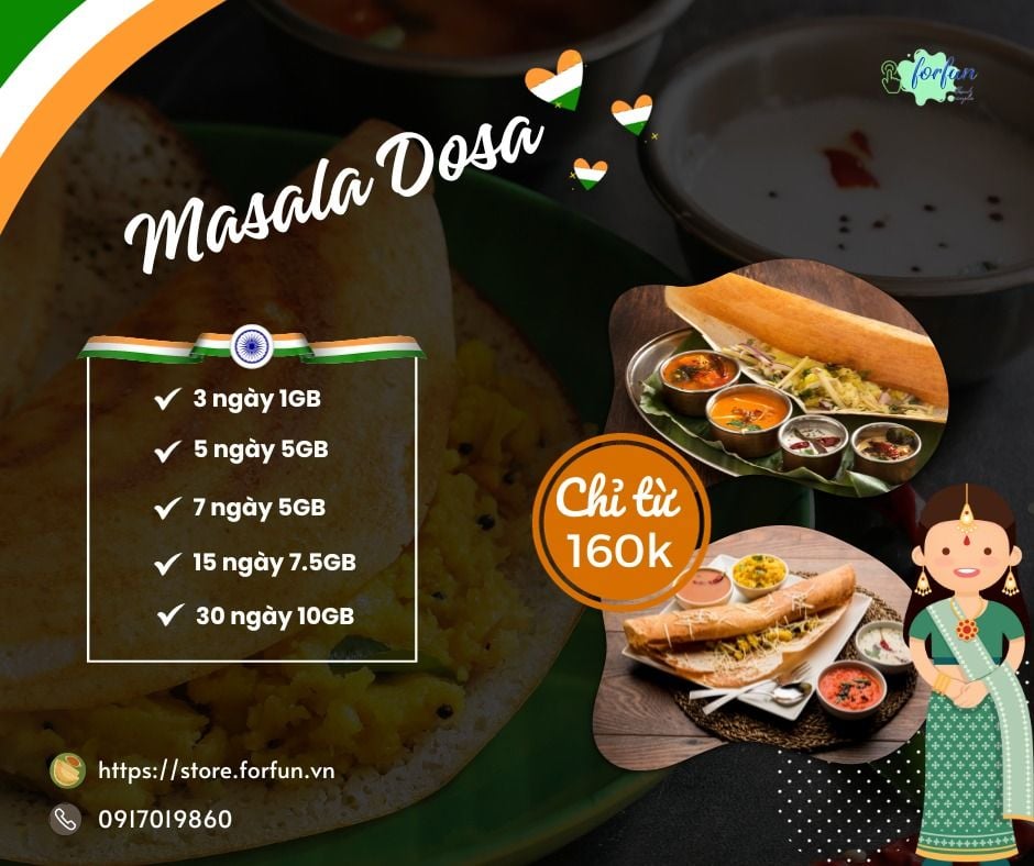 Masala Dosa - một trong những món ăn truyền thống và hấp dẫn nhất của Ấn Độ