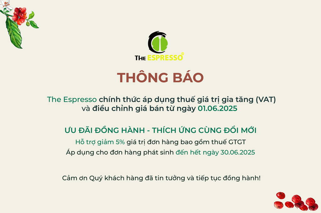 The Espresso áp dụng VAT và điều chỉnh giá bán từ 01.06.2025