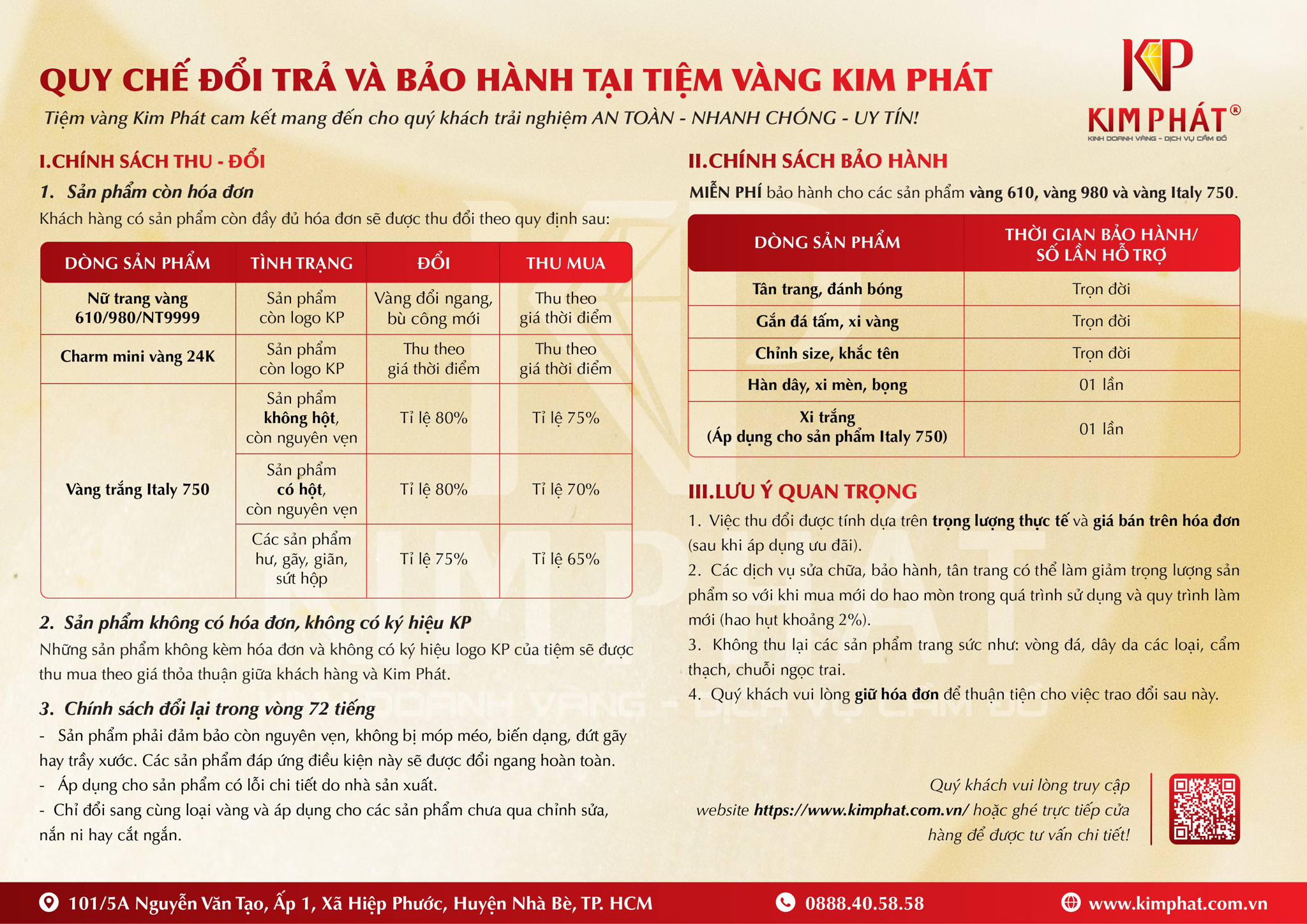 Quy Chế Đổi Trả và Bảo Hành Tại Tiệm Vàng Kim Phát