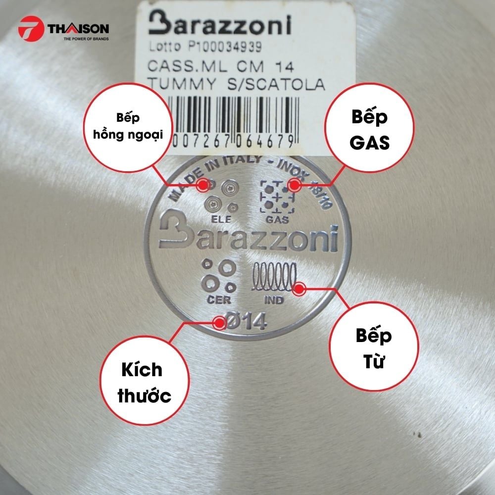 Bộ nồi inox Barazzoni 4 món đáy nồi