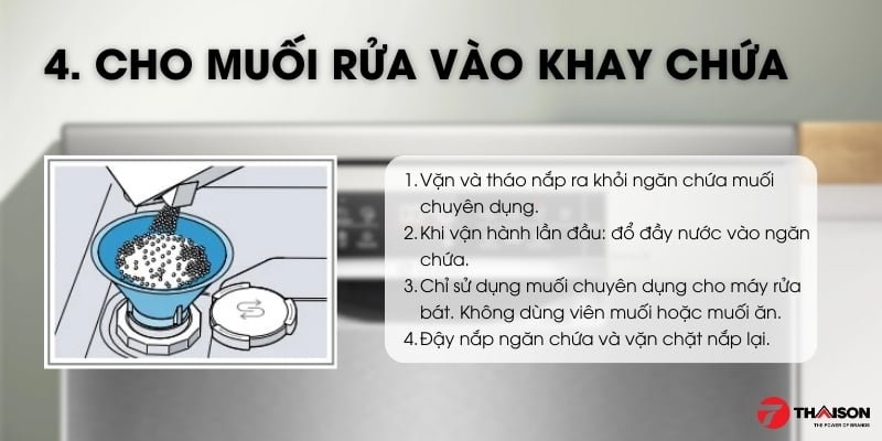 Hướng dẫn sử dụng máy rửa bát Bosch - cho muối vào hố