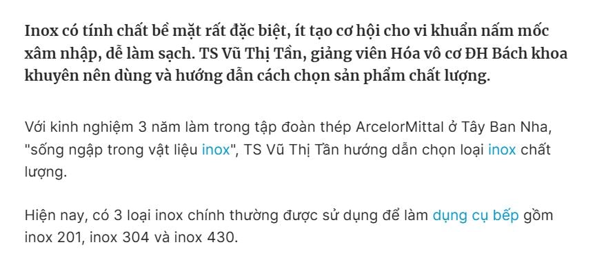 Nồi inox có tốt không - bài đăng chia sẻ trên báo Thanh Niên