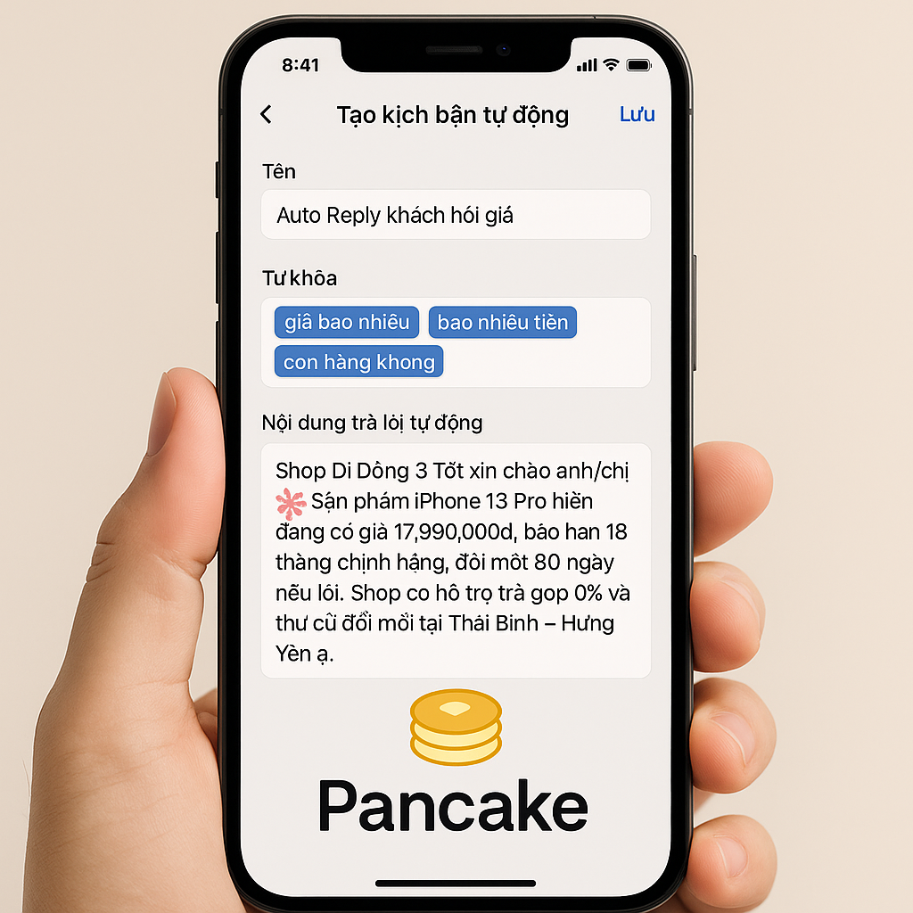 Cách thiết lập kịch bản trả lời tự động trên Pancake Mobile