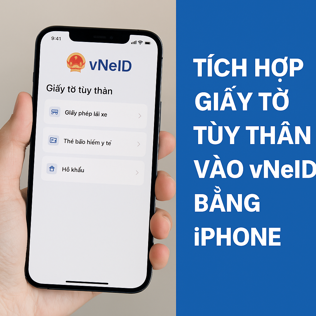 Cách tích hợp giấy tờ tuỳ thân (GPLX, BHYT...) vào vNeID bằng iPhone