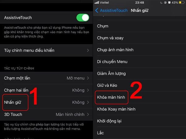 Chọn chế độ nhấn giữ để khóa màn hình