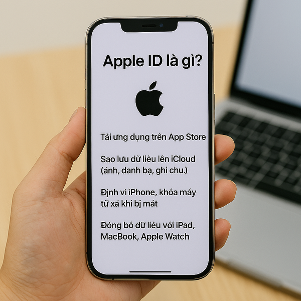 Giải thích Apple ID là gì trên màn hình iPhone – bao gồm chức năng tải app, sao lưu iCloud, định vị iPhone và đồng bộ dữ liệu