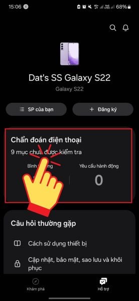 Mở ứng dụng, chọn mục Hỗ trợ (nằm ở góc dưới bên phải màn hình).