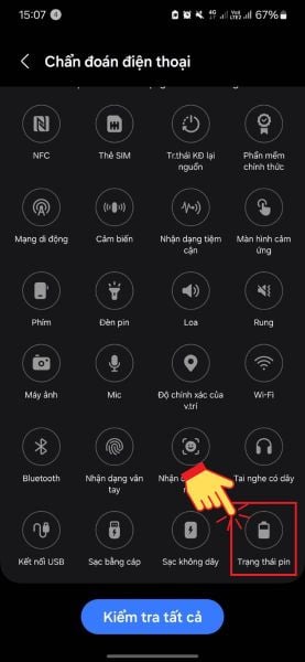 Chọn Trạng thái pin để kiểm tra
