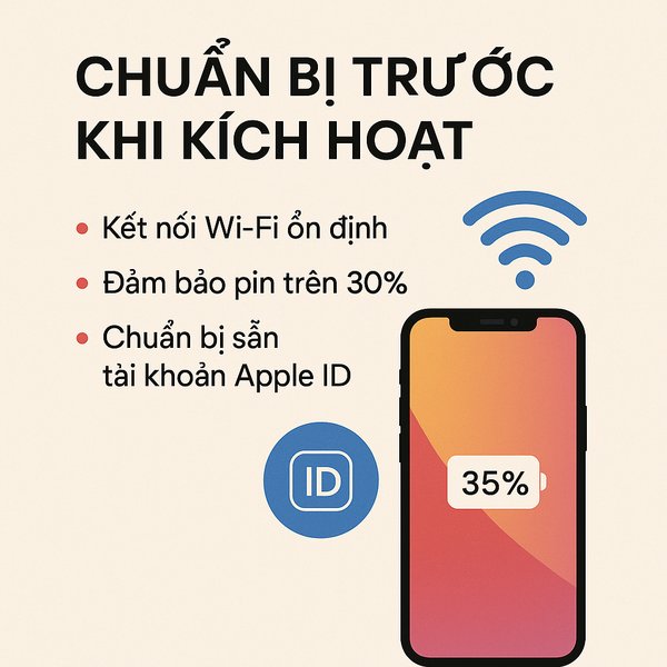 Hướng dẫn chuẩn bị trước khi kích hoạt iPhone – kiểm tra Wi-Fi, pin và tài khoản Apple ID
