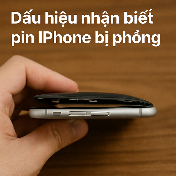 Mặt bên iPhone bị bung do pin phồng, có chữ Dấu hiệu nhận biết pin iPhone bị phồng