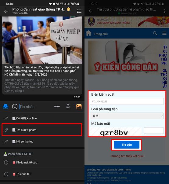 Hướng dẫn cách kiểm tra phạt nguội và nộp phạt hành chính online qua Zalo