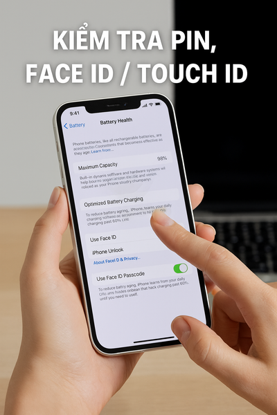 Kiểm tra pin và Face ID trên iPhone cũ tại Thái Bình – đảm bảo máy hoạt động ổn định, chưa bị lỗi phần cứng