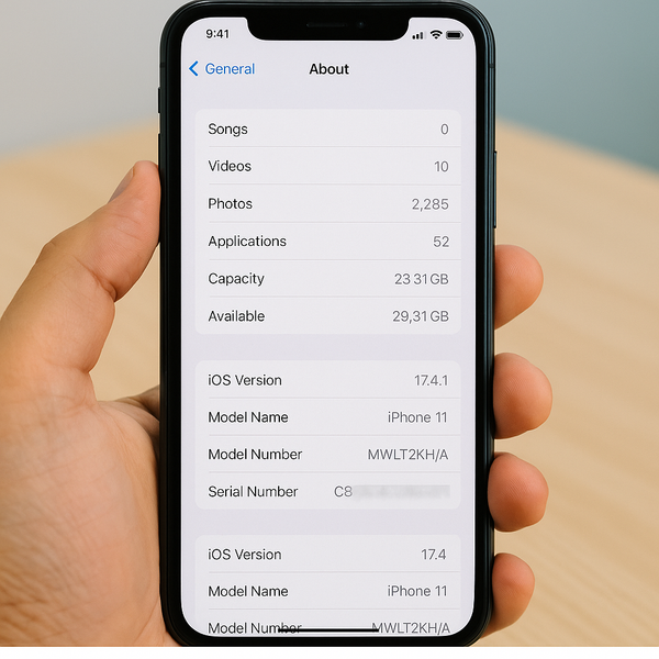 Màn hình iPhone hiển thị thông tin dung lượng bộ nhớ chi tiết trong phần Cài đặt