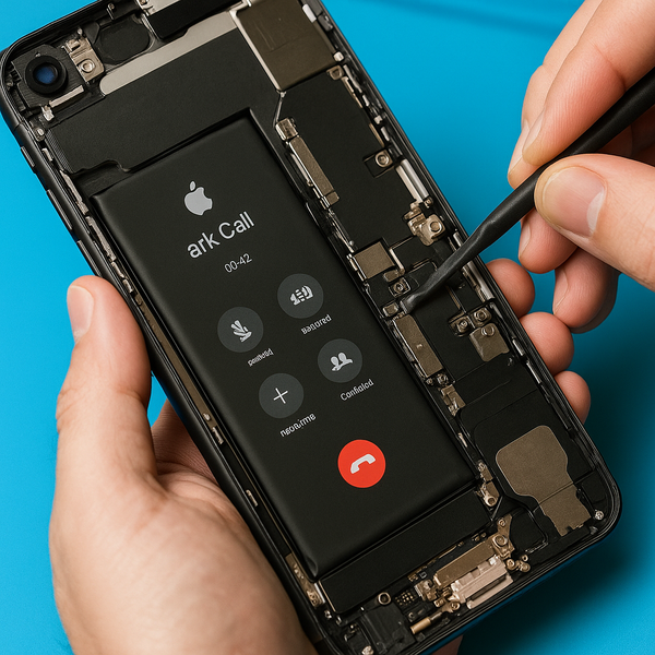 Kỹ thuật viên đang sửa chữa loa thoại bên trong iPhone với các linh kiện phần cứng được mở ra rõ ràng