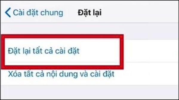 Tiếp tục nhấn vào Đặt lại tất cả cài đặt