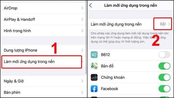Tắt chức năng làm mới ứng dụng chạy nền