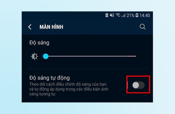 Tắt điều chỉnh độ sáng màn hình tự động