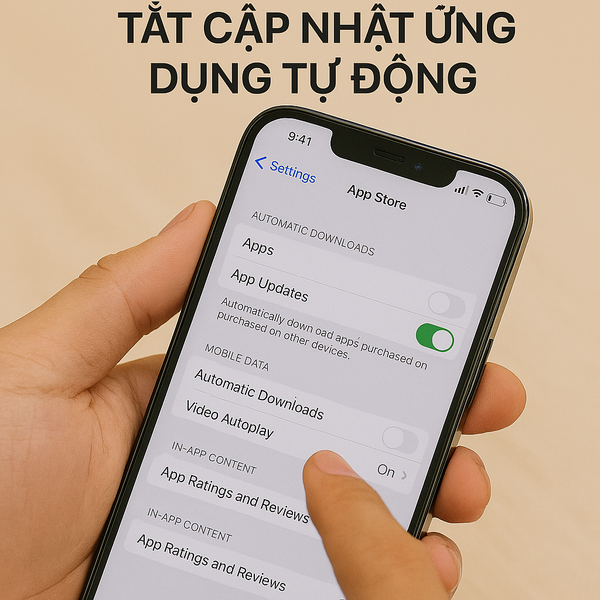 Màn hình iPhone hiển thị cài đặt App Store với tùy chọn App Updates đã tắt – minh họa hướng dẫn tắt cập nhật ứng dụng tự động