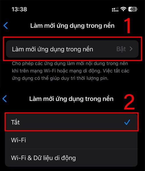 Tắt Làm Mới Ứng Dụng Trong Nền