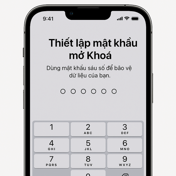 Ảnh minh hoạ người dùng thiết lập mật khẩu mở khoá cho iPhone, hiển thị giao diện nhập mã bảo mật trên màn hình