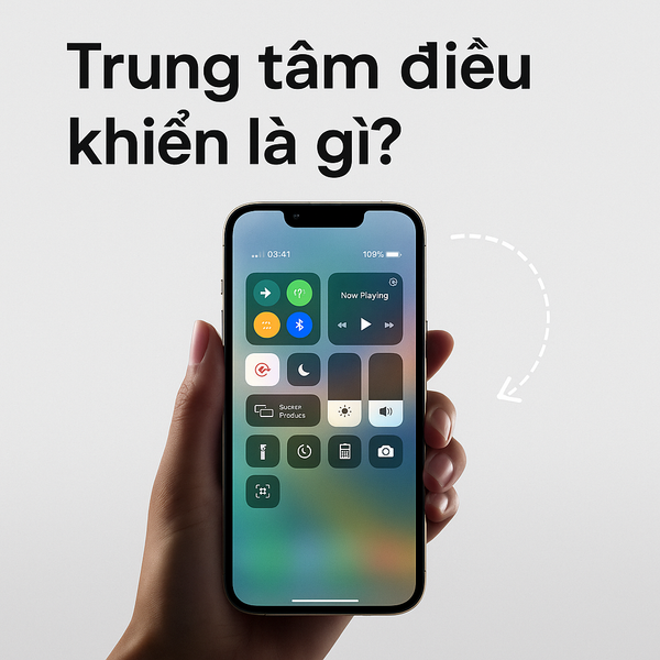 Ảnh minh hoạ giao diện Trung tâm điều khiển trên iPhone với các biểu tượng Wi-Fi, Bluetooth, đèn pin, âm lượng – dành cho người mới bắt đầu sử dụng iPhone