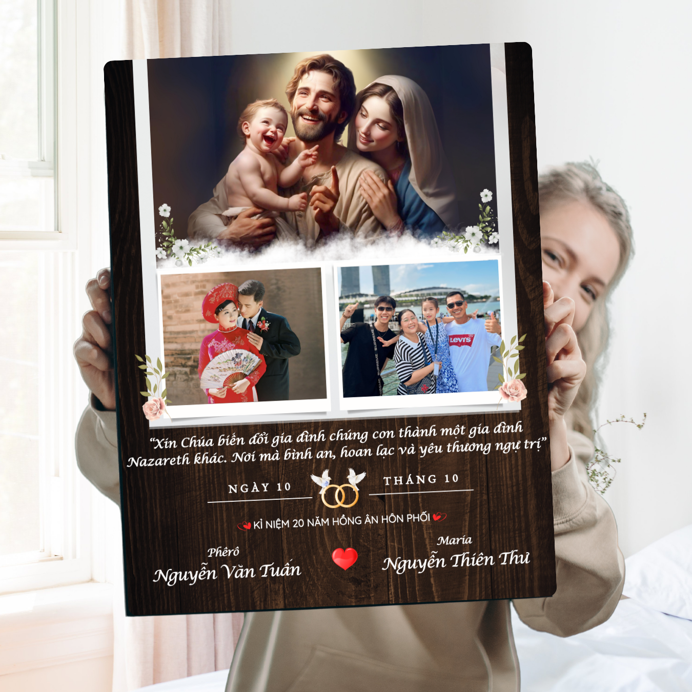 Kỷ Niệm 25 Năm Ngày Cưới - Quà Tặng Tranh Gỗ Công Giáo Thiết Kế Cá Nhân Hóa Đầy Ý Nghĩa