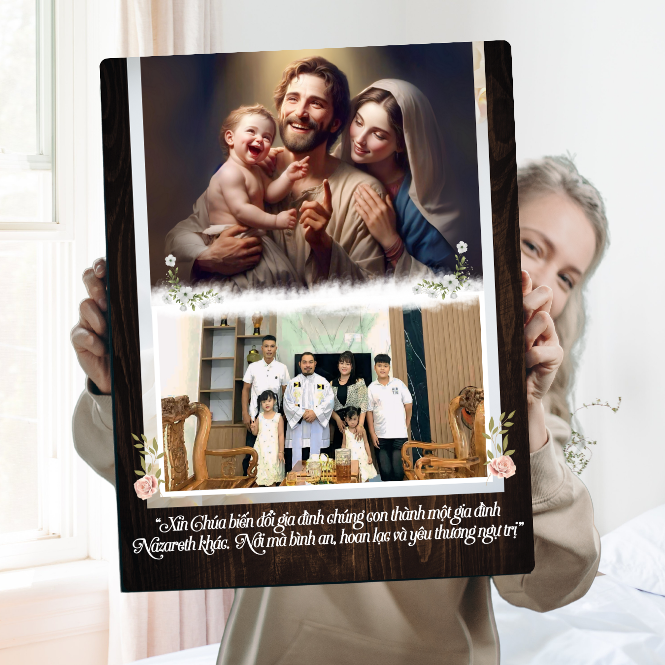 Quà Tặng Kỷ Niệm Ngày Cưới: Tranh Gỗ Ghép Ảnh Gia Đình Thánh Gia Ý Nghĩa
