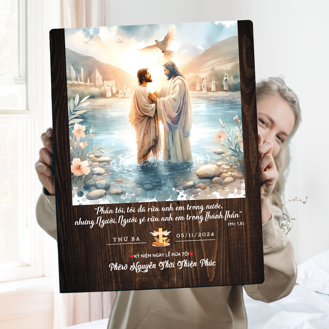 Tranh Kỷ Niệm Lễ Rửa Tội - Món Quà Cá Nhân Hóa Độc Đáo Bằng Gỗ Phù Hợp Để Bàn