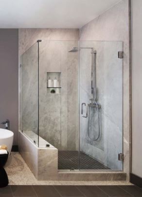 Phương án thiết kế phòng tắm sử dụng bản lề tường - kính 90 độ