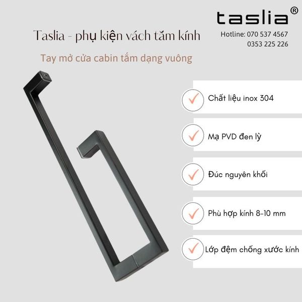 Tay mở cửa cabin tắm dạng vuông màu đen