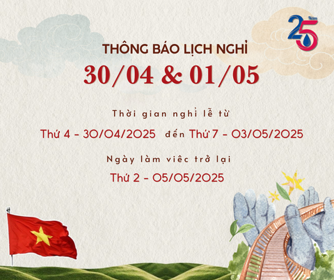 THÔNG BÁO NGHỈ LỄ 30 THÁNG 4 VÀ 1 THÁNG 5