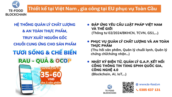 HỆ THỐNG QUẢN LÝ CHẤT LƯỢNG, AN TOÀN THỰC PHẨM, TRUY XUẤT NGUỒN GỐC CHUỖI CUNG ỨNG CHO SẢN PHẨM TƯƠI SỐNG & CHẾ BIẾN, RAU - QUẢ & OCOP