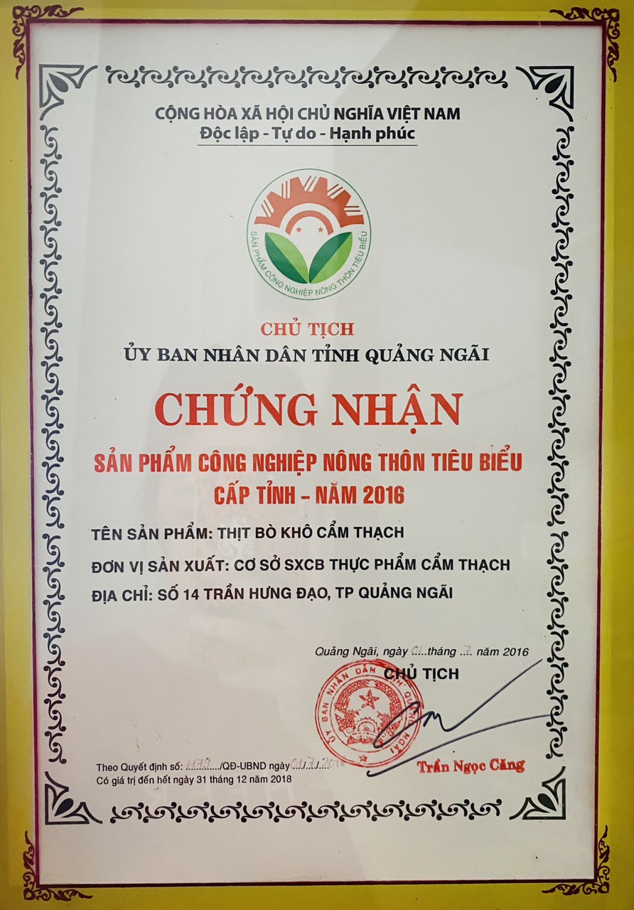 Khô bò Cẩm Thạch đạt chứng nhận sản phẩm nông thôn tiêu biểu cấp tỉnh