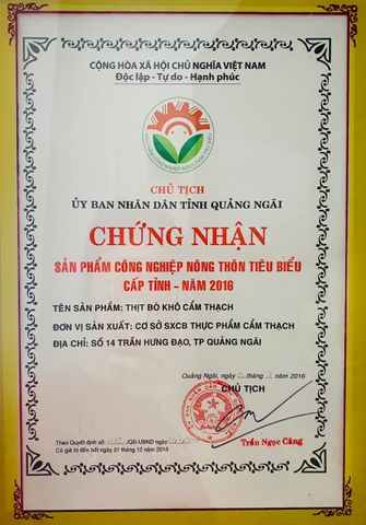 Khô bò Cẩm Thạch đạt chứng nhận sản phẩm nông thôn tiêu biểu cấp tỉnh
