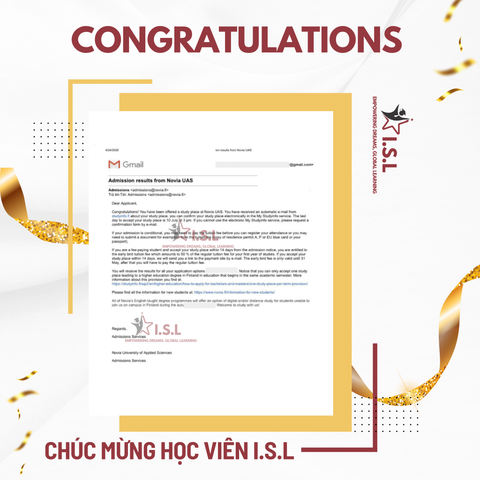CHÚC MỪNG HỌC VIÊN I.S.L - HỌC BỔNG TRƯỜNG NOVIA UNIVERSITY OF APPLIED SCIENCES VỀ TAY