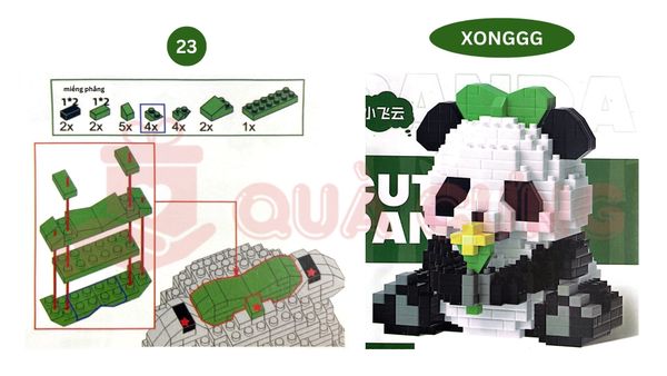 Giấy hướng dẫn lắp lego gấu trúc Cầm hoa