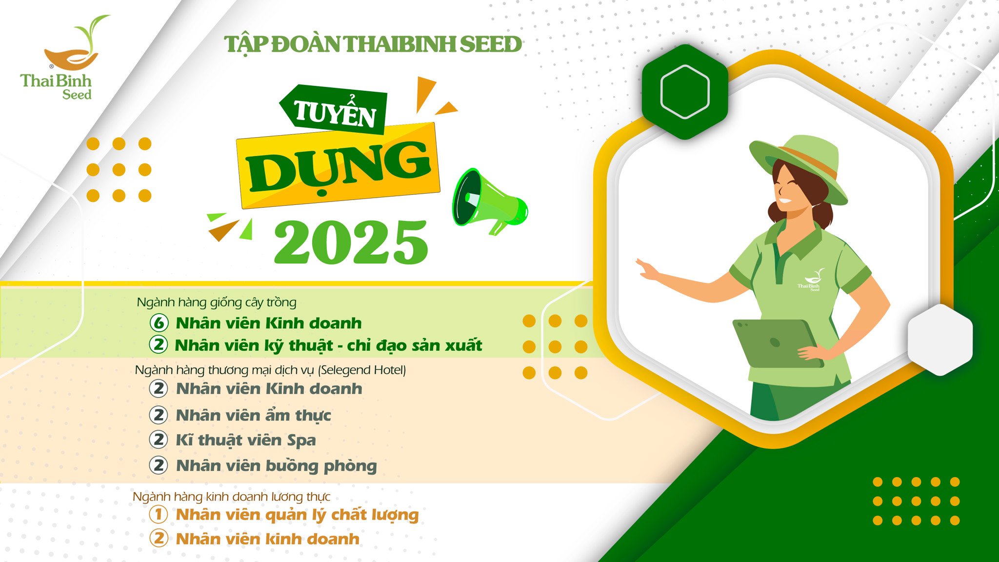 TẬP ĐOÀN THAIBINH SEED THÔNG BÁO TUYỂN DỤNG LAO ĐỘNG 2025